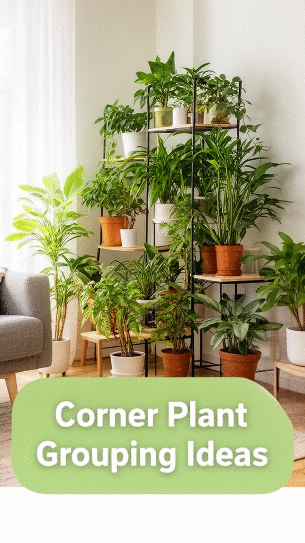 Living Room Corner Plant Grouping in a Small Space That Transforms a Dead Angle Into a Feature