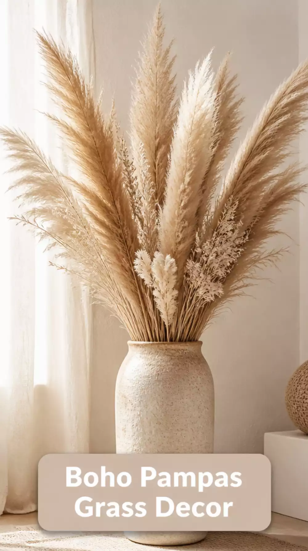 Living Room Statement Dried Pampas Grass in a Tall Vase for a Small Boho Space