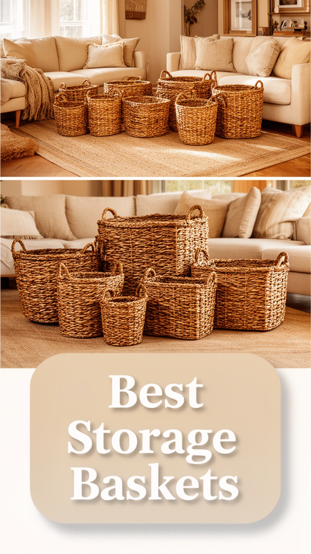 The Farmhouse Living Room Woven Seagrass Basket Set That Organises and Decorates