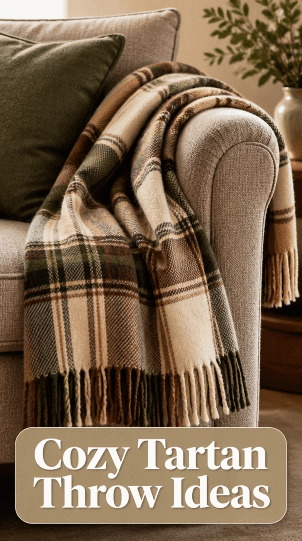 Small Living Room Tartan Throw Blanket Layered on the Sofa That Adds Festive Warmth Instantly
