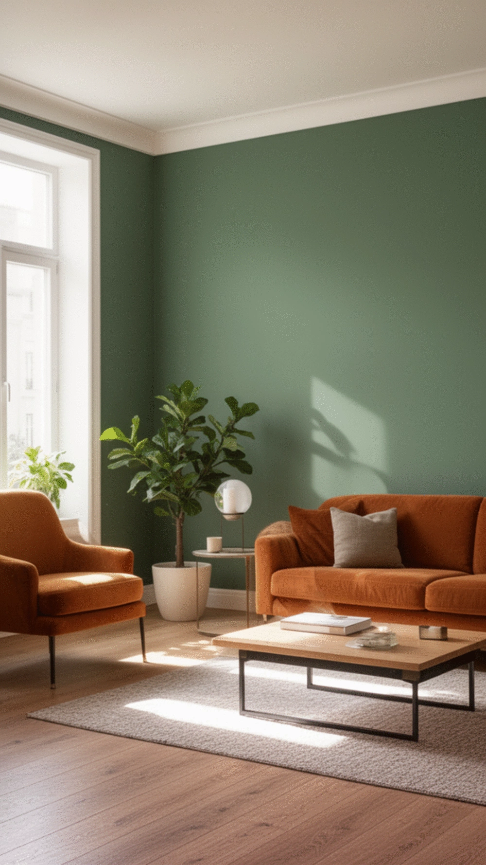 Small Living Room Deep Sage Green Accent Wall That Grounds the Whole Space