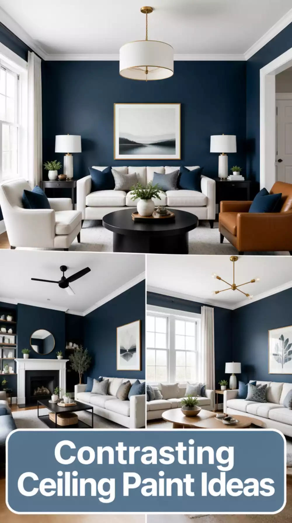 Small Living Room Contrasting Ceiling Paint That Makes a Tiny Compact Room Feel Taller and Bolder