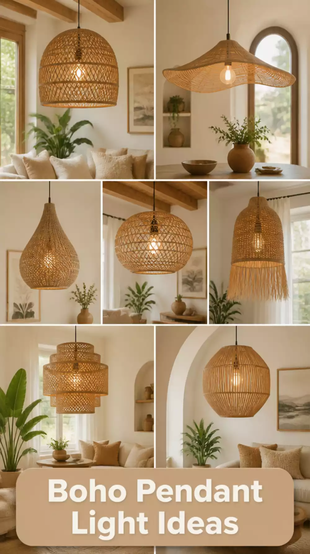 Small Living Room Wicker Pendant Light That Gives a Boho Tiny Space Texture and Glow