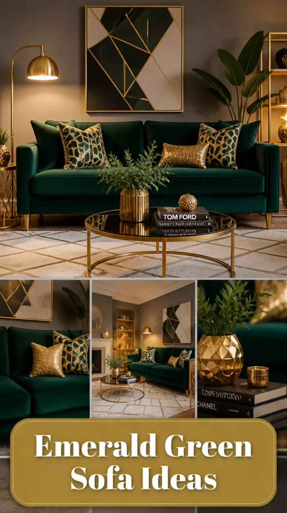 Small Living Room Emerald Green Velvet Sofa in an Art Deco Tiny Space That Commands Attention