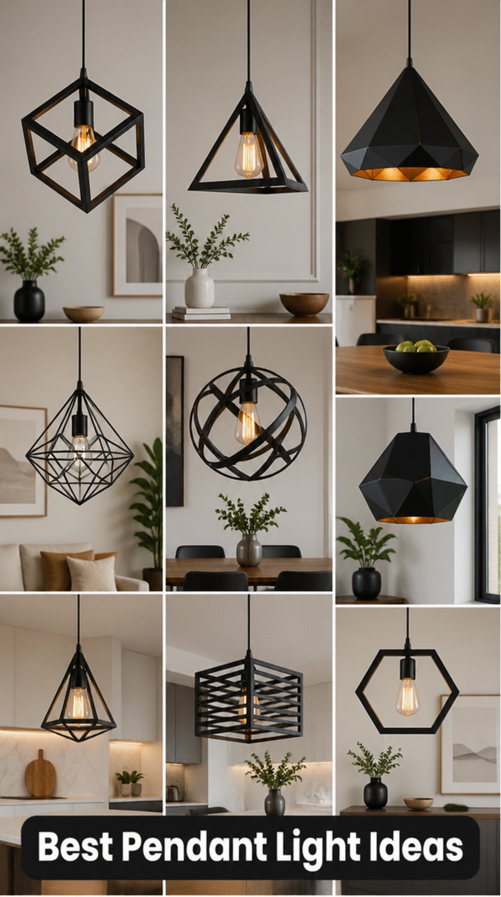 Living Room Geometric Pendant Light in Matte Black for a Small Modern Statement Overhead