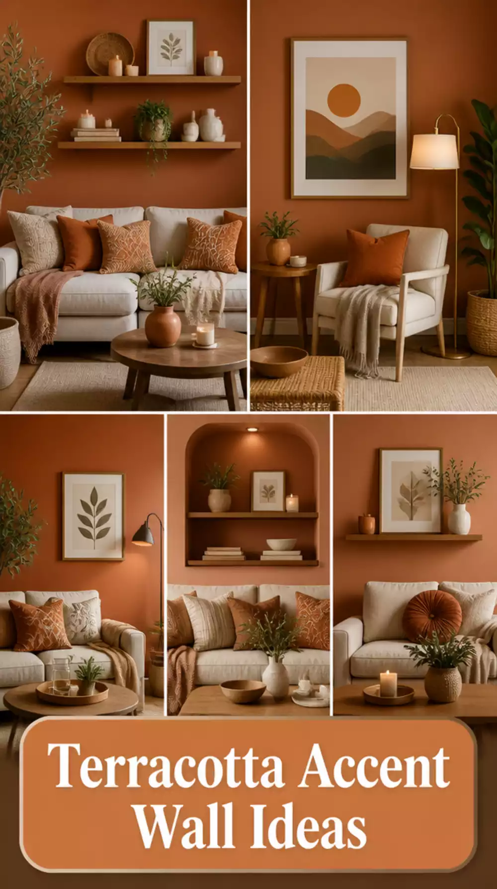 Living Room Terracotta Accent Wall That Adds Earthy Warmth to a Small Space