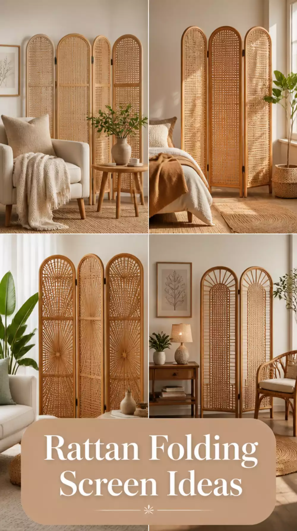 Small Living Room Folding Screen in Rattan That Creates a Private Corner in a Tiny Apartment
