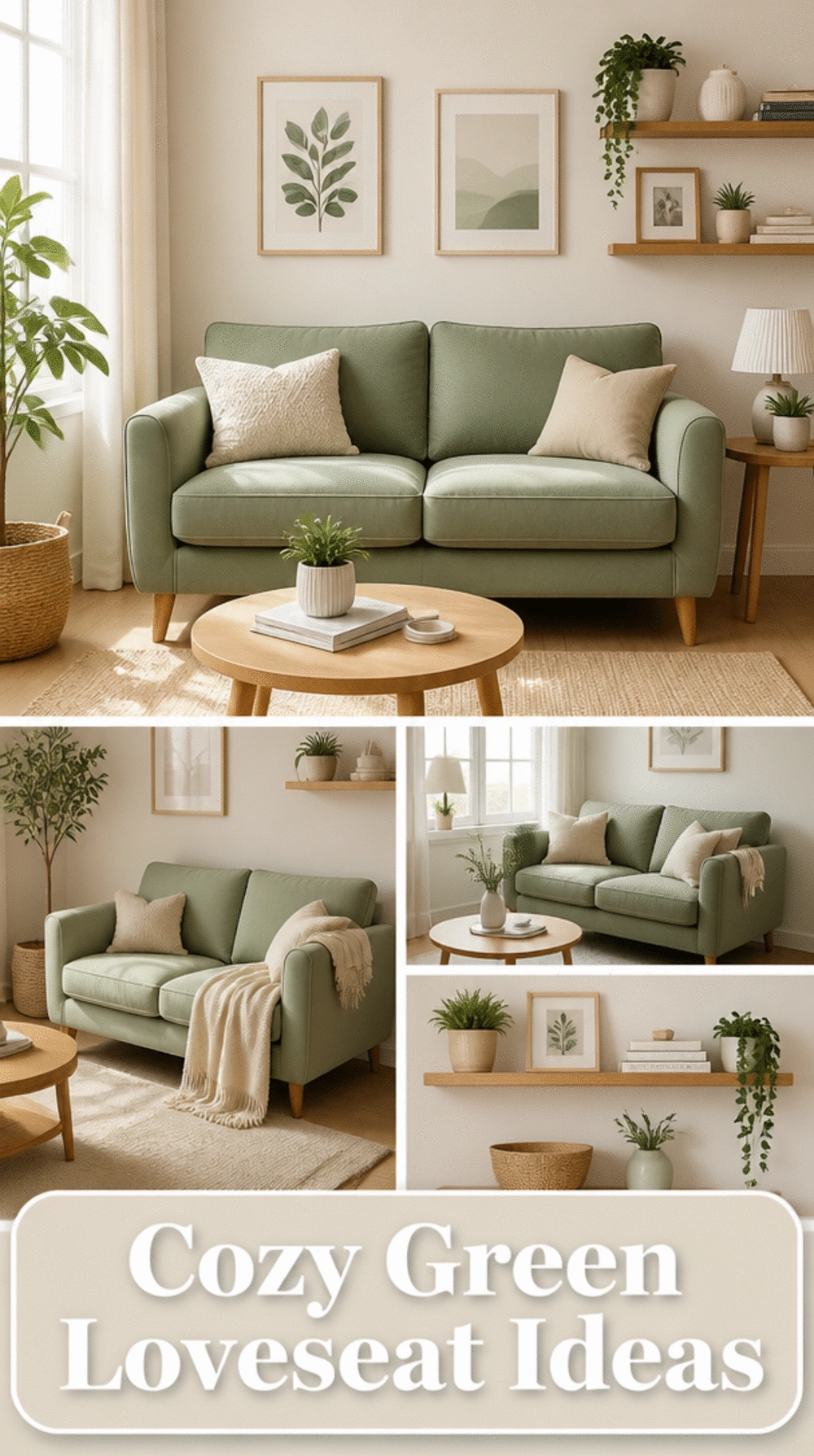 Living Room Loveseat Sofa in Soft Sage Green That Opens Up a Tiny Compact Space