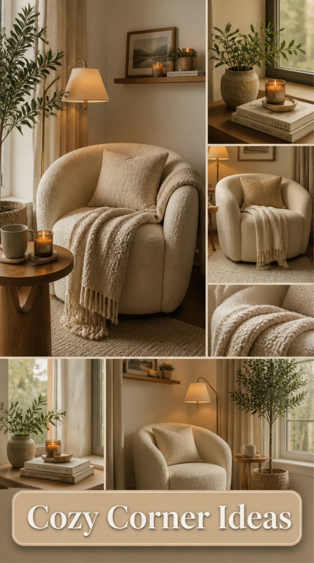 Living Room Boucle Accent Chair in Warm Ivory for a Cozy Small Textured Corner
