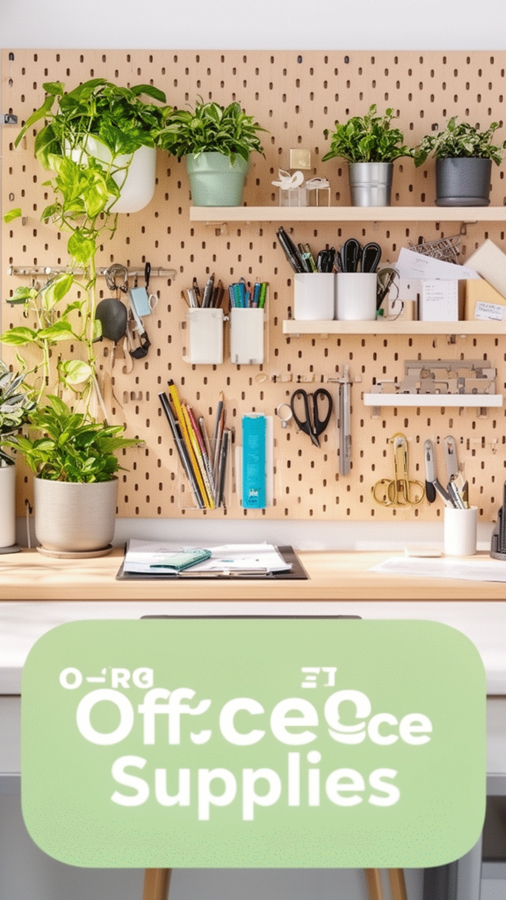 The Small Living Room Pegboard Desk Wall That Holds Office Supplies Without a Drawer Unit