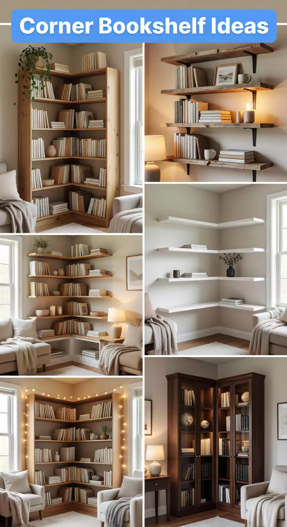 Small Living Room Corner Bookshelf That Uses Dead Space for Clever Storage