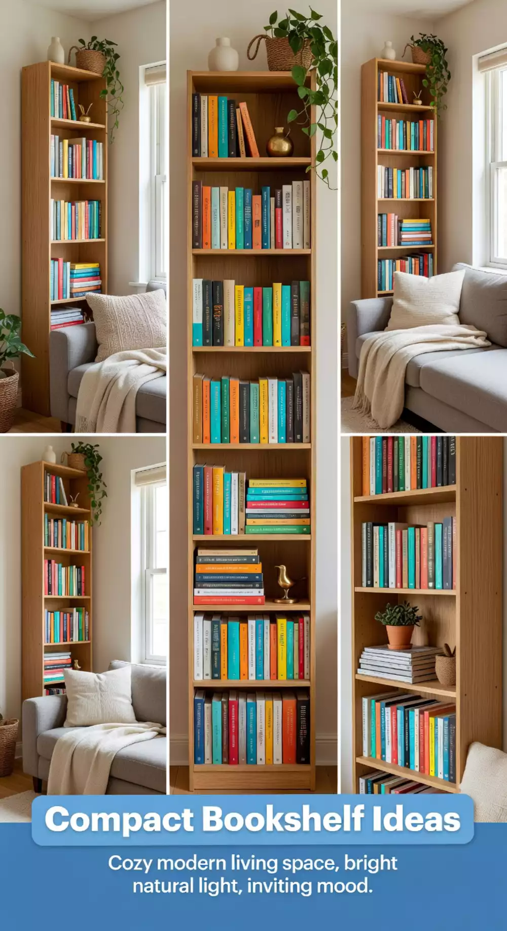 Small Living Room Compact Bookshelf That Fits Against a Narrow Wall Without Crowding