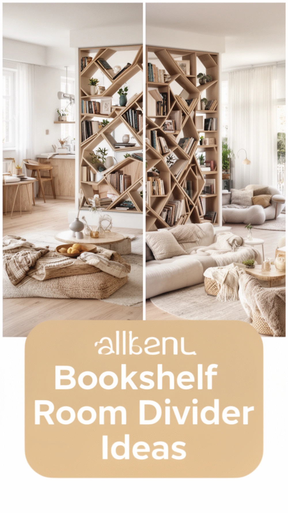 Small Open-Concept Living Room Bookshelf Used as a Soft Room Divider