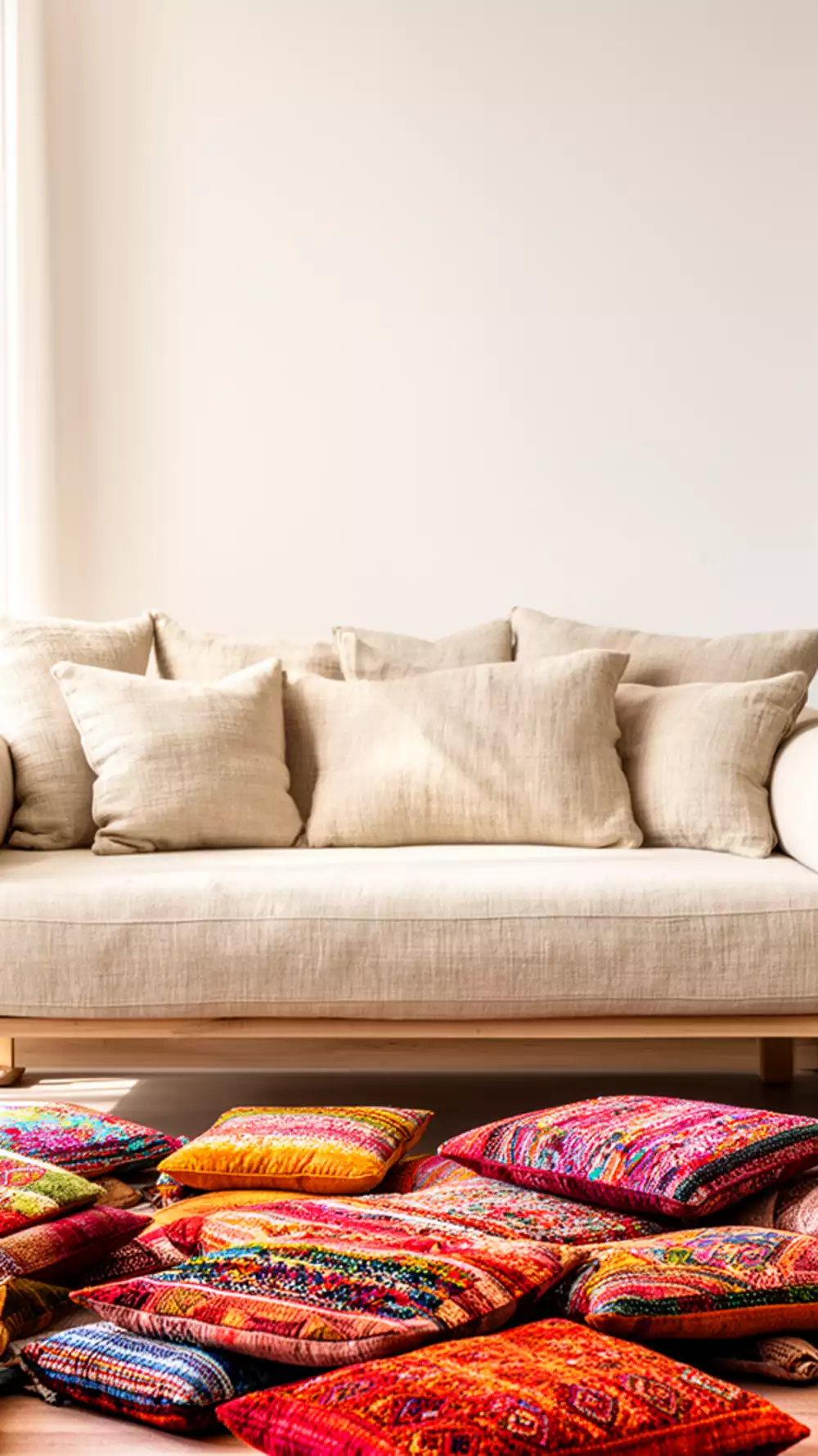 Cozy Low-Profile Boho Sofa with Floor Cushions